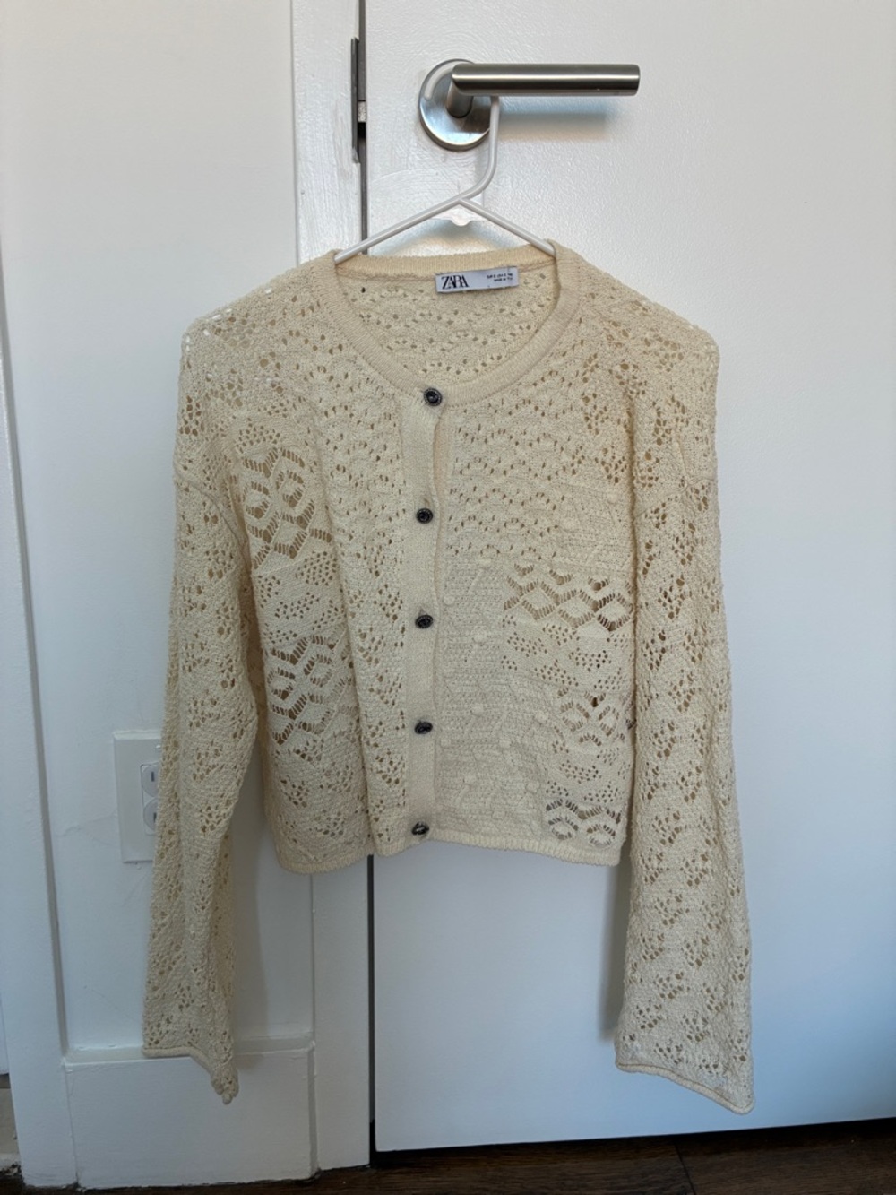 Zara Ivory Crochet Button Cardigan